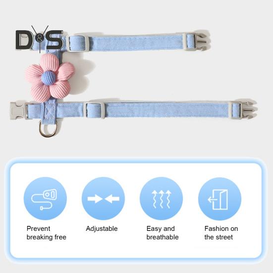 Set Ham Pisică Lesă Guler pentru Plimbat Reglabil Strat Dublu Ham Animal de Companie cu Decor Floral Guler Animal de Companie Anti-Evadare Lesă pentru Pisici Mici Medii