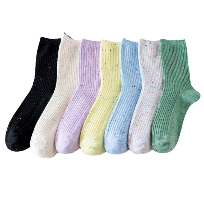 Chaussettes en coton pour femmes, printemps et automne, à nouer, fil idée ravissant, fines, couleur unie, à côtes cylindriques