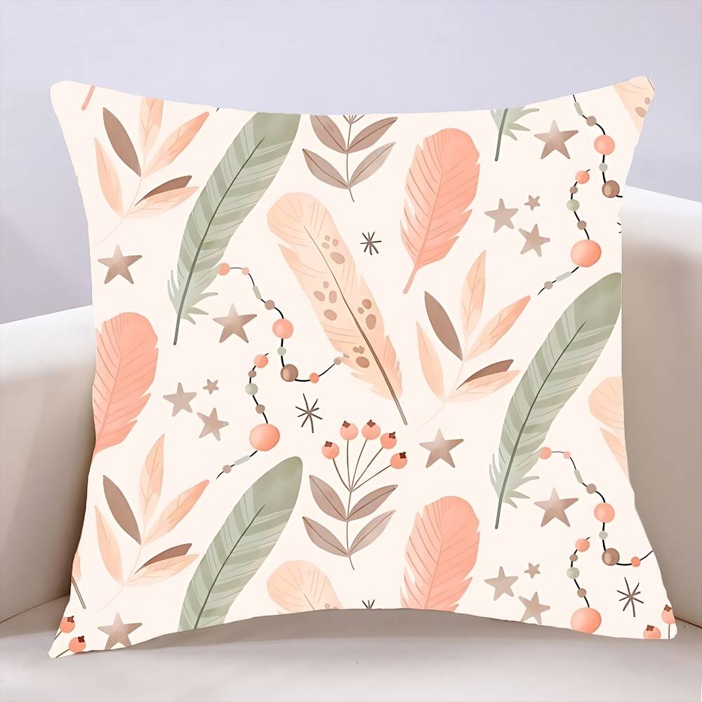 Flower Feather Pattern Pillow Case Cushion Cover Soft Cute Throw Pillow Case For Car Sofa Pillowcase Polyester With Zipper