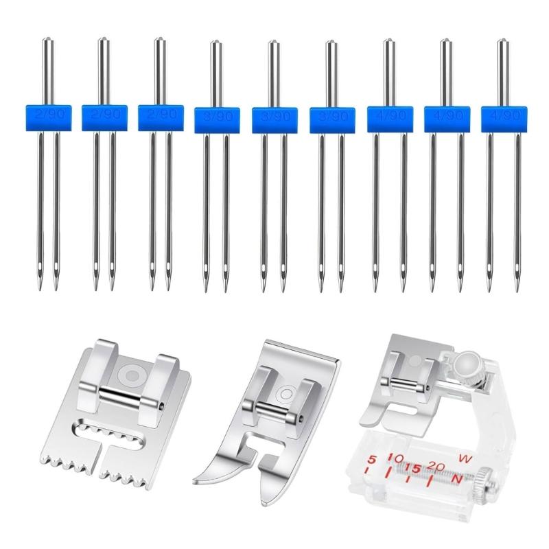 

9 шт. Игла для швейной машины с 3 прижимными лапками для швейной машины 2/90 3/90 4/90 Двойная игла для бытовой швейной машины 1