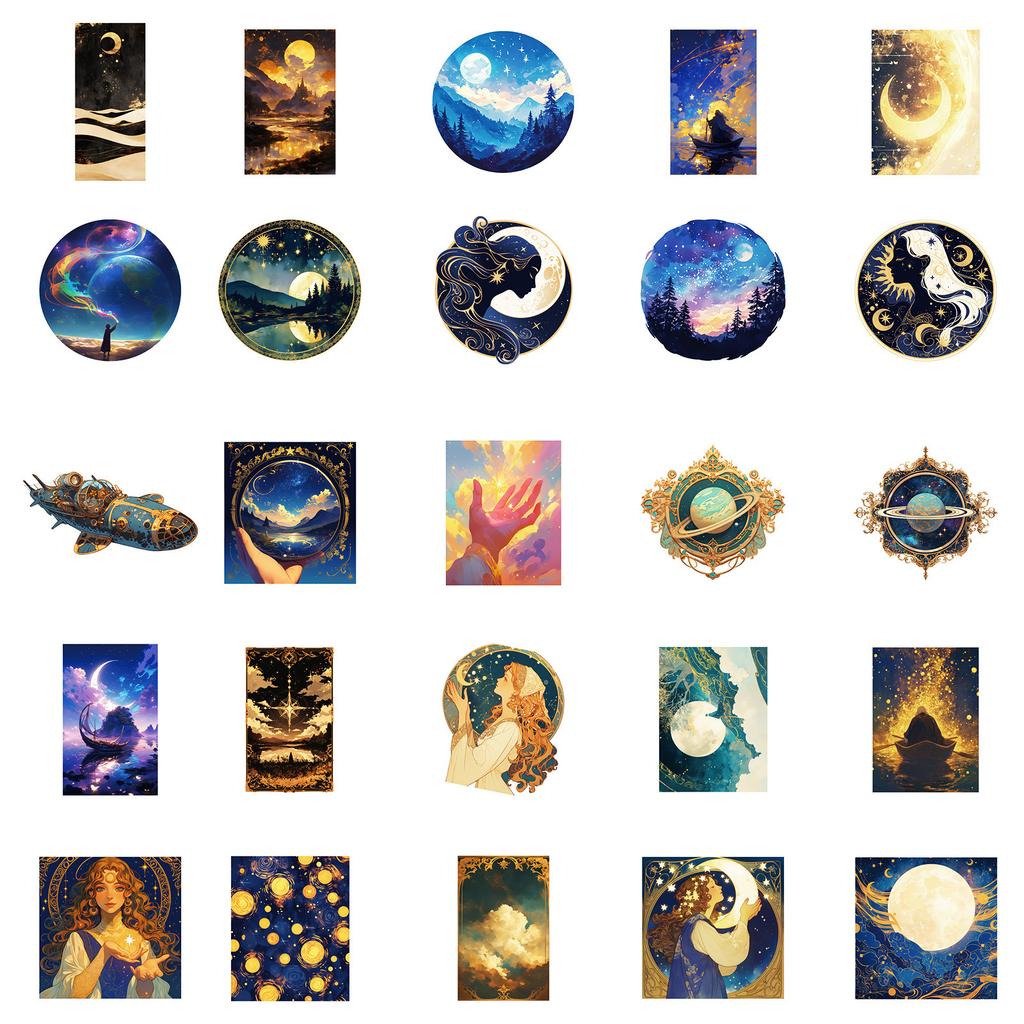 50 Creative Night Black Starry Sky Universe Graffiti Stickers DIY Mobile Phone Case Skateboard Suitcase Hand Account