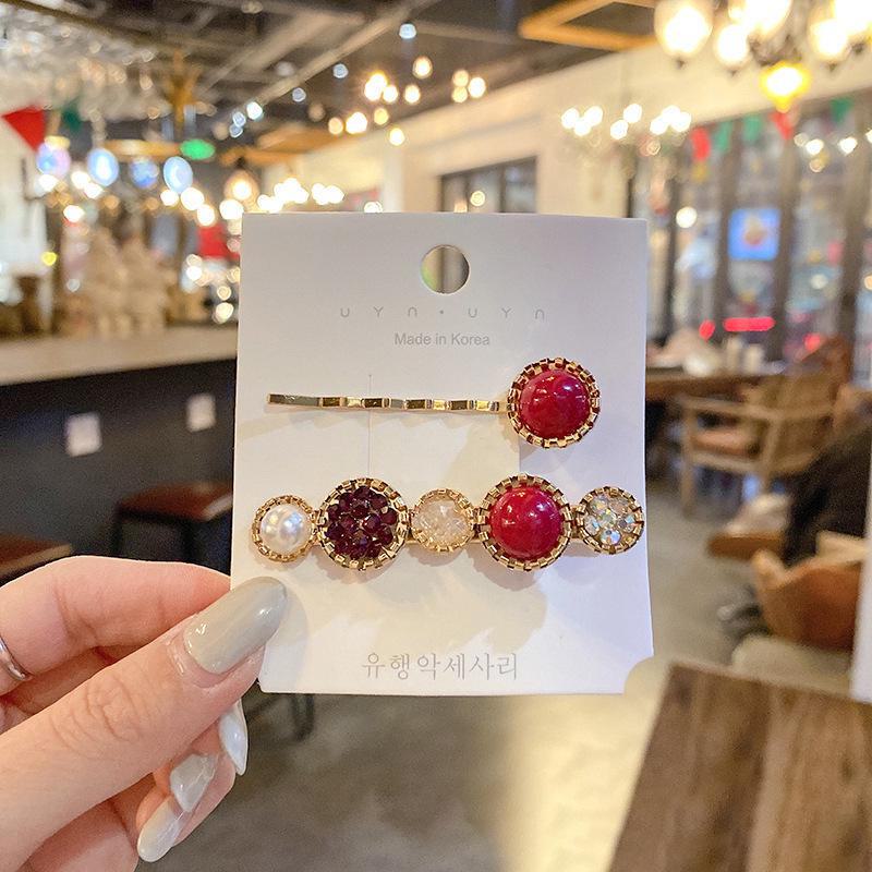 

Корейская шпилька для волос со стразами и жемчугом для женщин: Элегантная боковая заколка для челки 5# Wine red вино красного