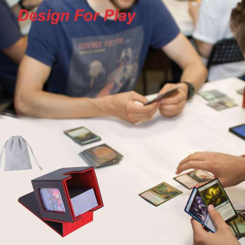 AFIING MTG Deck Box for Commander Display, Holds 100 Double-Sleeved Cards, Magic Commander TCG Card Storage Box with 2 Dividers, Drawstring Bag, and 1