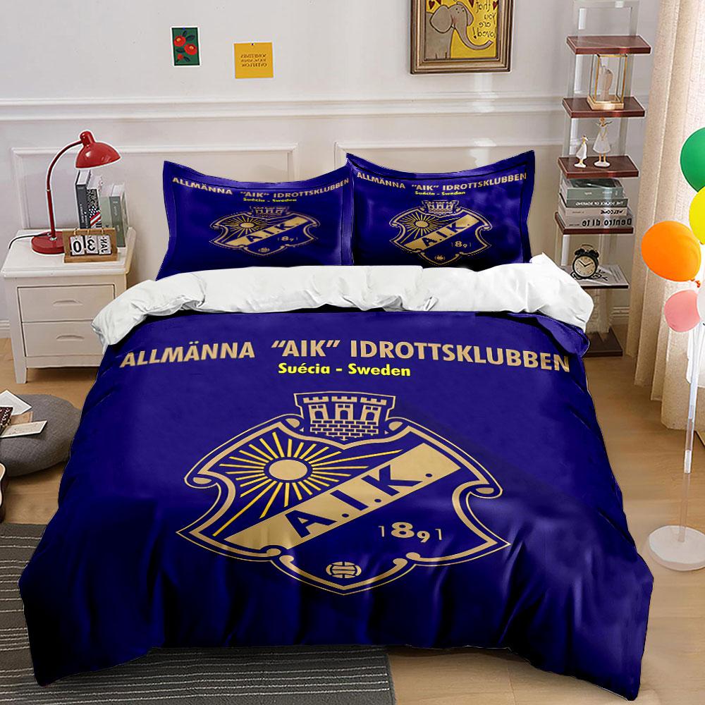 Set Biancheria da Letto con Logo AIK Set Biancheria Copripiumino Set Copripiumino Federe (1 * Copripiumino 2 * Federe, senza piumino)