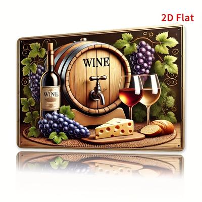 Wine  Oak Barrel Metal Wall Art    Durable Iron Sign with Grapevine Design Waterproof  Windproof Perfect for Home Office