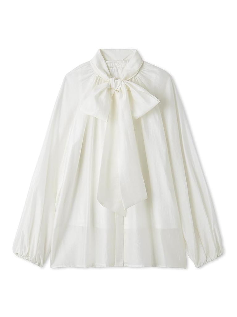 Mira Owen Sheer Bowtie White 2-Way Blouse, 09WFB251110, Women's,