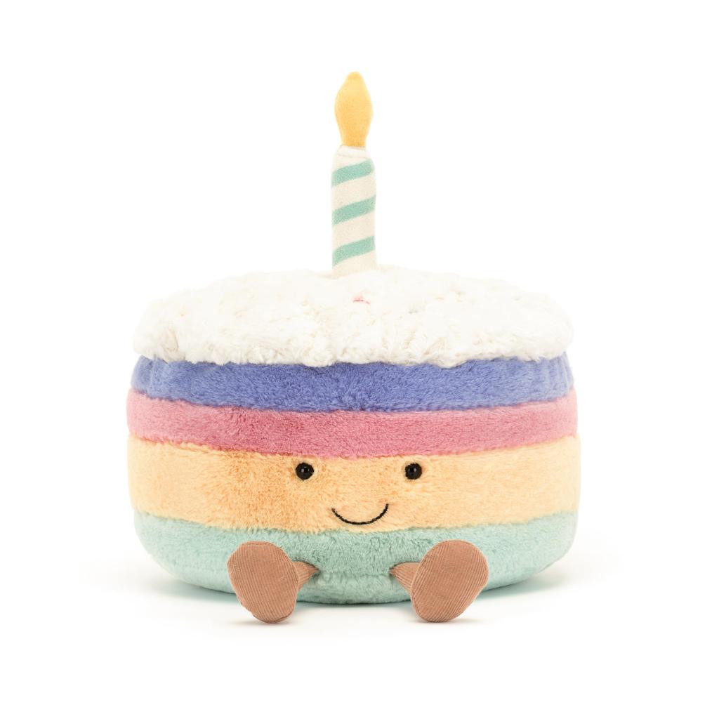 Jellycat Amuseables Rainbow Birthday Cake Plush 6 Inch Dessert Stuffed Animal Birthday Gift Toy, Medium, - -