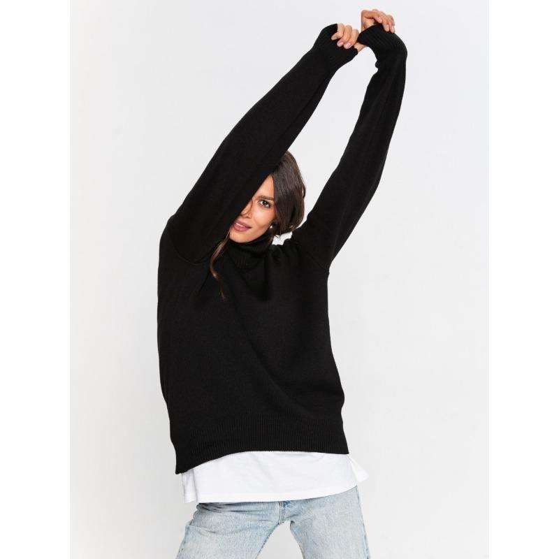 Winter Women Knitted Top Oversized Turtleneck Sweater Pullovers Warm Soft Basic Green Rose Red Girl