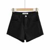 Women's 2021 Summer Trendy High-Waisted Elastic Denim Shorts with Rolled Hem.