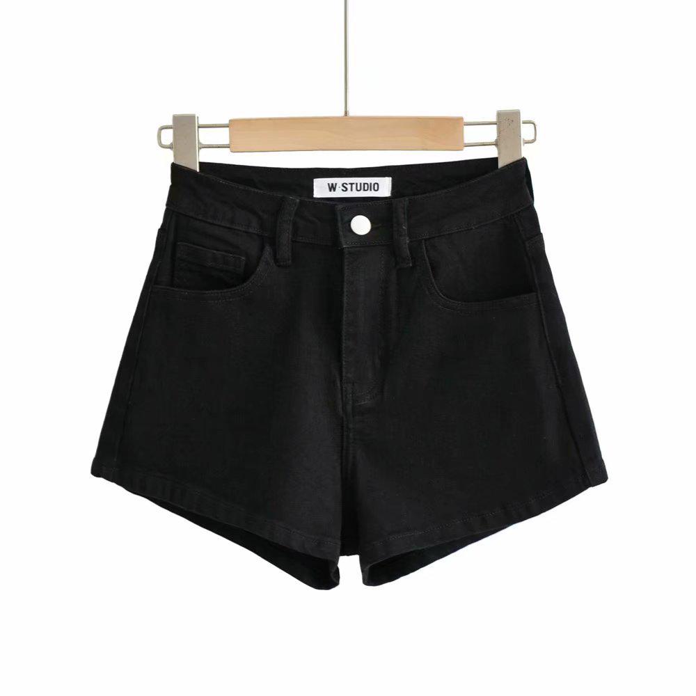 Women's 2021 Summer Trendy High-Waisted Elastic Denim Shorts with Rolled Hem.