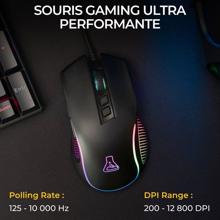 Souris gaming filaire - THE G-LAB - KULT THORIUM - 12800 DPI - Ergonomique - 7 Boutons - Rétroéclairage RGB