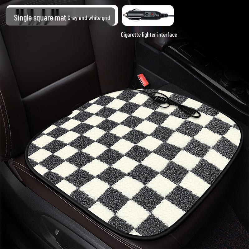 Plaid Heated Car Seat Cushion for All Seasons - Single Seat Interior Accessory.