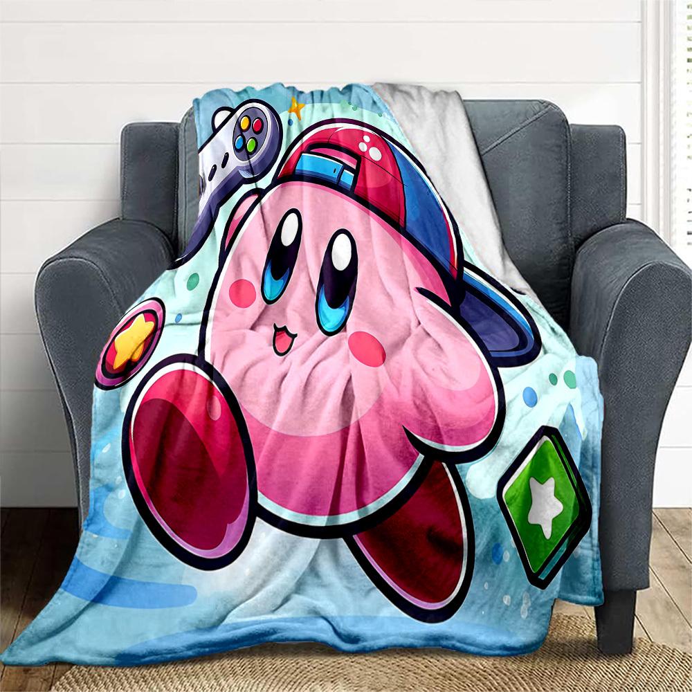 1pc Gaming Kirby All-Season Comfort, Outdoor Flannel Blanket - Soft, Warm & Cozy for Naps, Camping & Travel 060