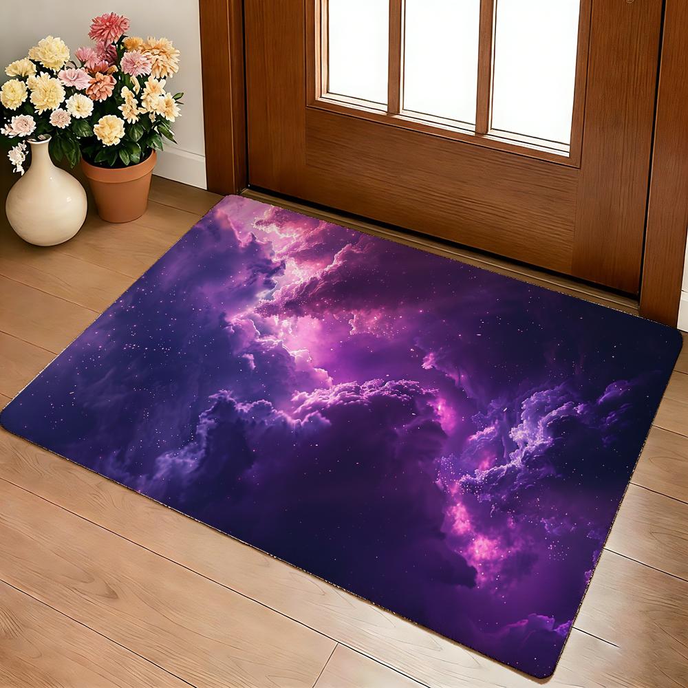 Purple Galaxy Floor Mat Cozy Flannel Soft Thick Non-Slip Mat For Living Room Bedroom Kitchen Decor Rugs