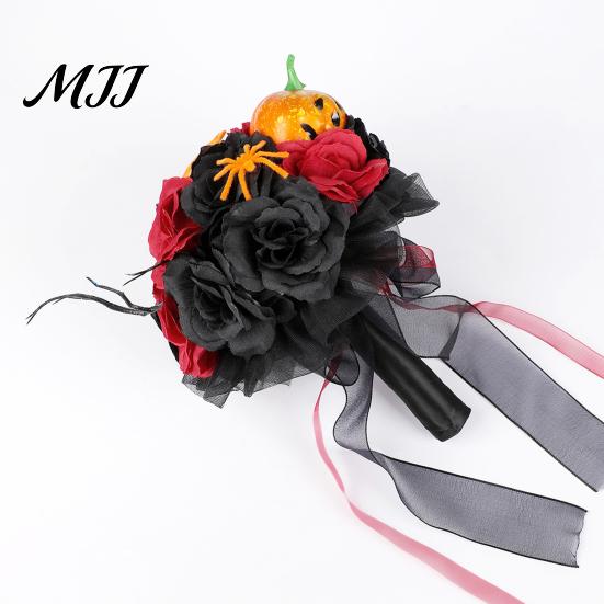 Dark Floral Arrangement Wedding Bouquets for Bride And Bridesmaid, Gothic Artificial Halloween Bouquet, Faux Flower Bouquet Style Black Rose