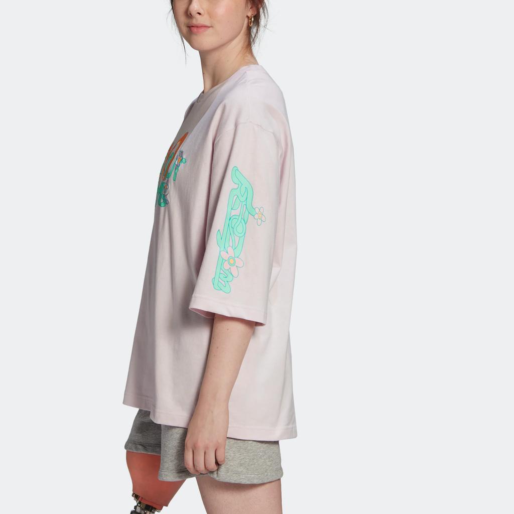 Adidas Originals SS22 Letter Print Sports Short Sleeve T-Shirt Women Tops Pink HT4953