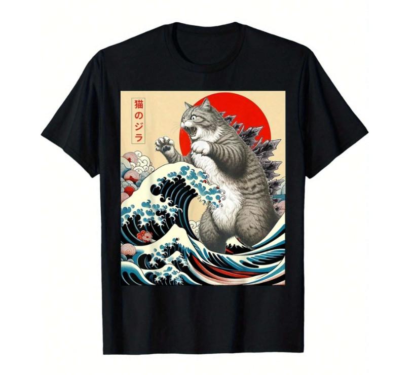 

Japanese Art Funny Cat Gifts For Men Boys T-Shirt XL