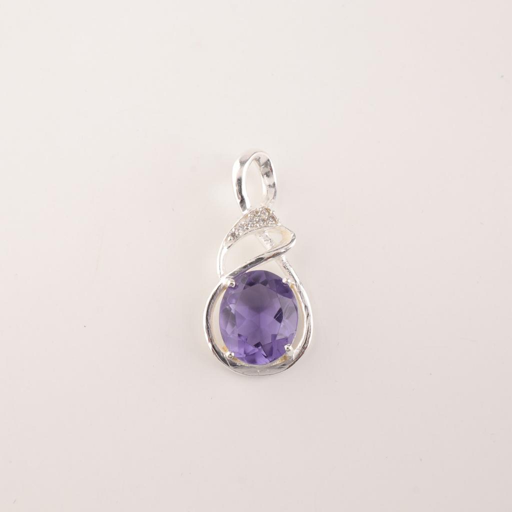 Kamień Iolit Srebro Próby 925 Biżuteria Boho Cyrkonia Biżuteria Imprezowa Wisiorek 1,22" CZP-13-10