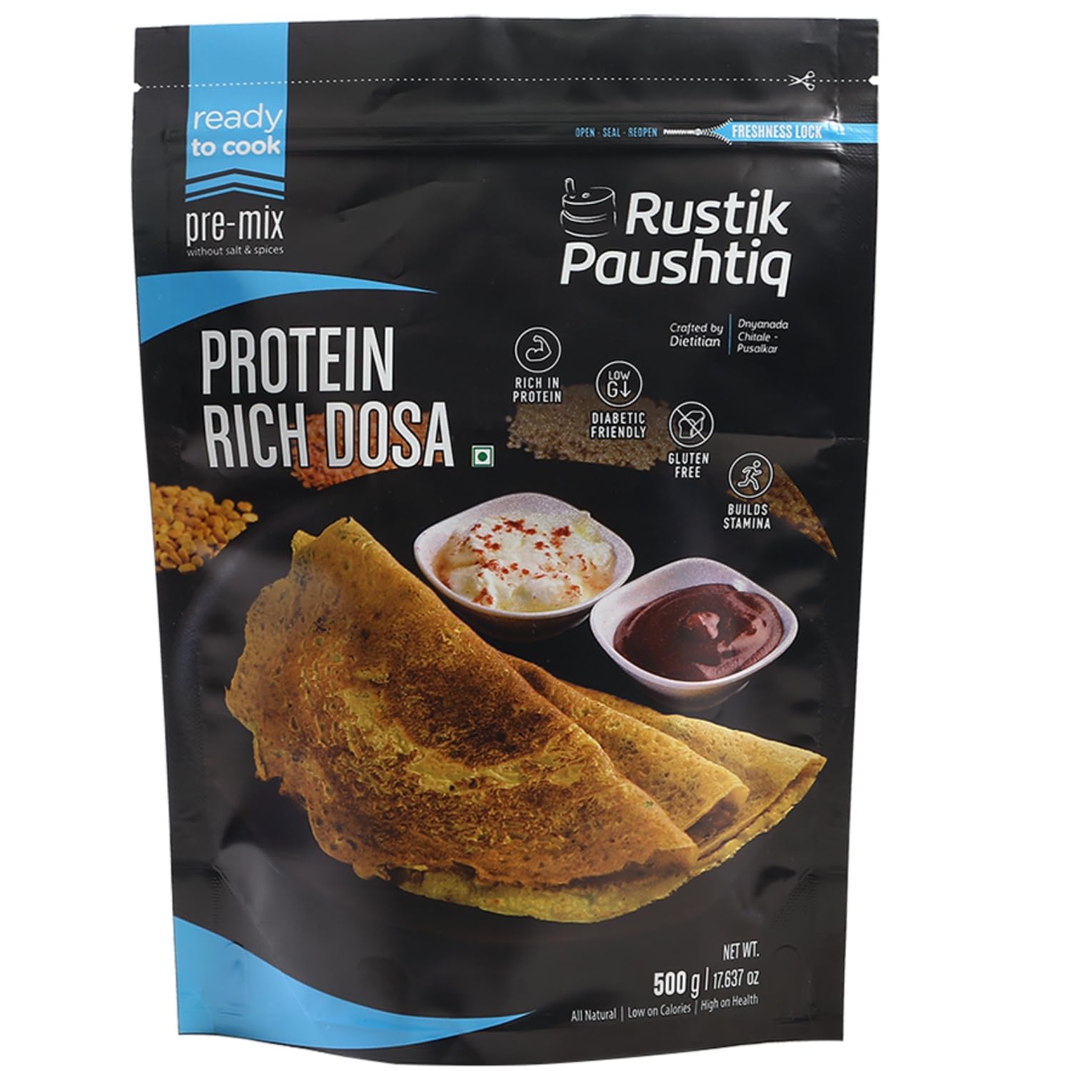 RUSTIK PAUSHTIQ Protein Rich Dosa 500gm (Single Pack) | Ready to Cook Food | Natural Ingredient | No-Added Colors and Preservatives