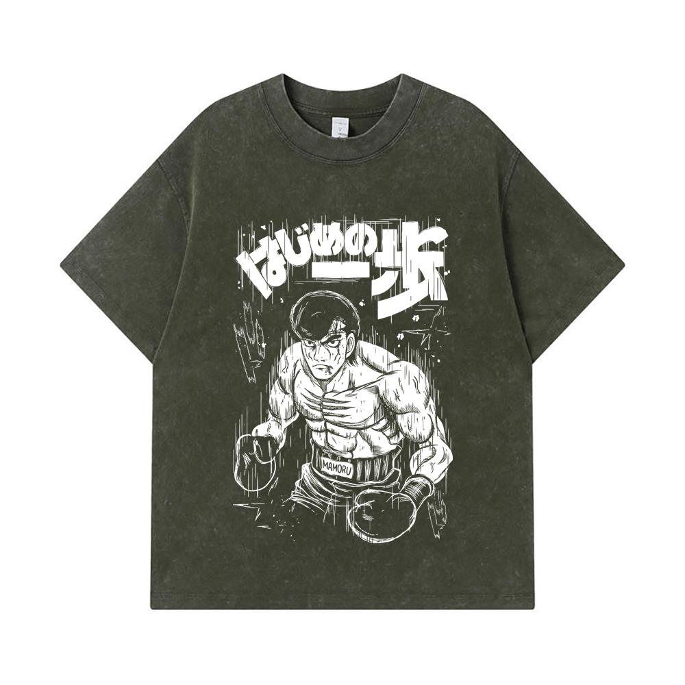 

275 GSM Washed T-shirts 100% Cotton Hajime no Ippo V6 Mamoru Print Unisex Heavy Cotton T Shirt S