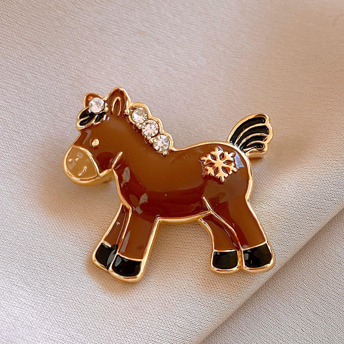 French retro oil drop zircon natal year pony brooch pin clothing accessories