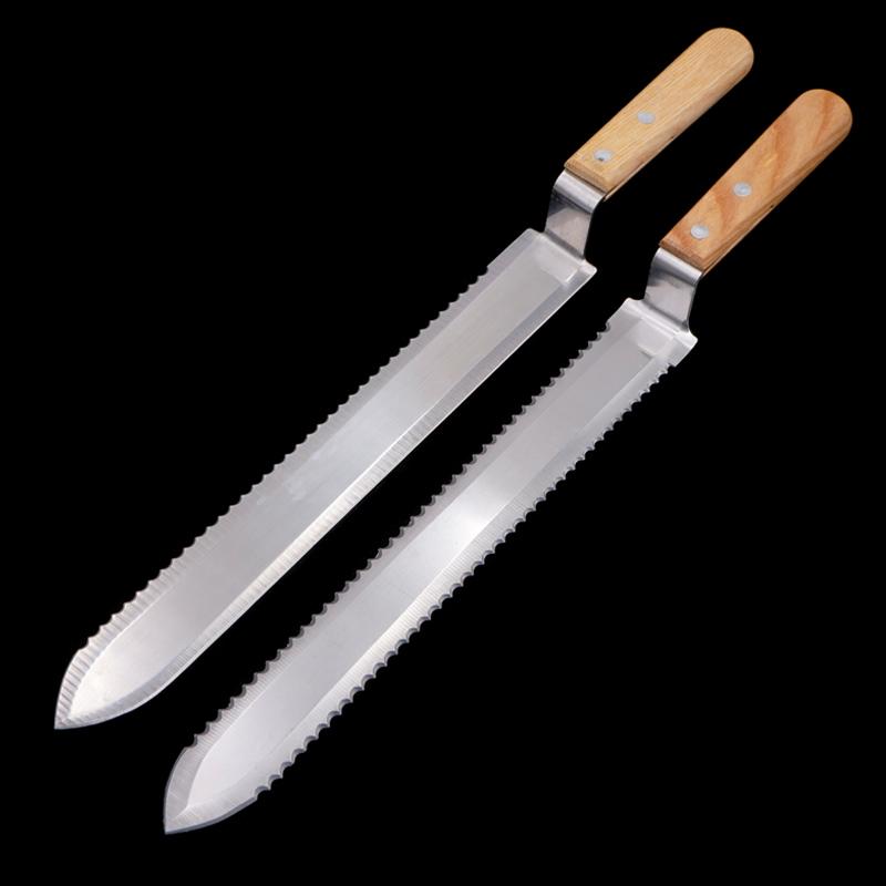 Coltello da Taglio Miele con Manico in Legno Lama in Acciaio Inossidabile Strumento per Apicoltura Bocca Piatta Bordi Singoli e Doppi Denti tra Cui Scegliere