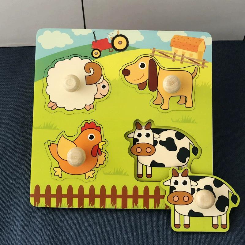 Frucht-Identifikationsbrett 3D Holzpuzzle für Frühes Lernen, Handliches Legespiel mit bunten Frucht-Gemüse-Teilen