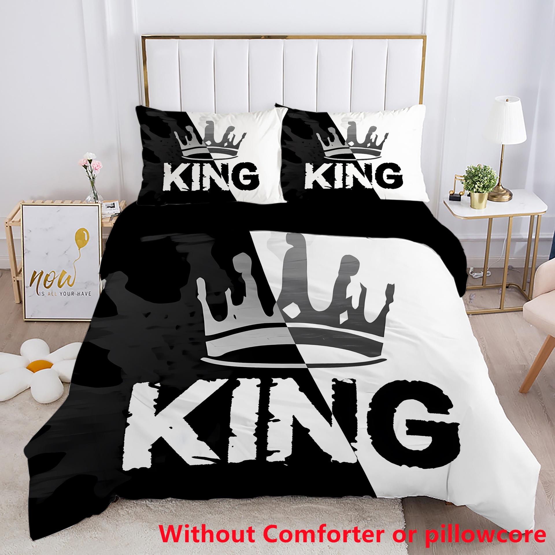 

Одеяло King Crown King Size Серый Черный Фон Принт Корона Комплект из 3 предметов Для Девочек Мальчиков Подростков Декор Спальни Comforter (quilt)-EU Single(135*200cm)3pcs
