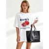 Oversized T Shirt Black Roma Pomegranate Fresh Fruit Graphic Print Casual Summer Wear