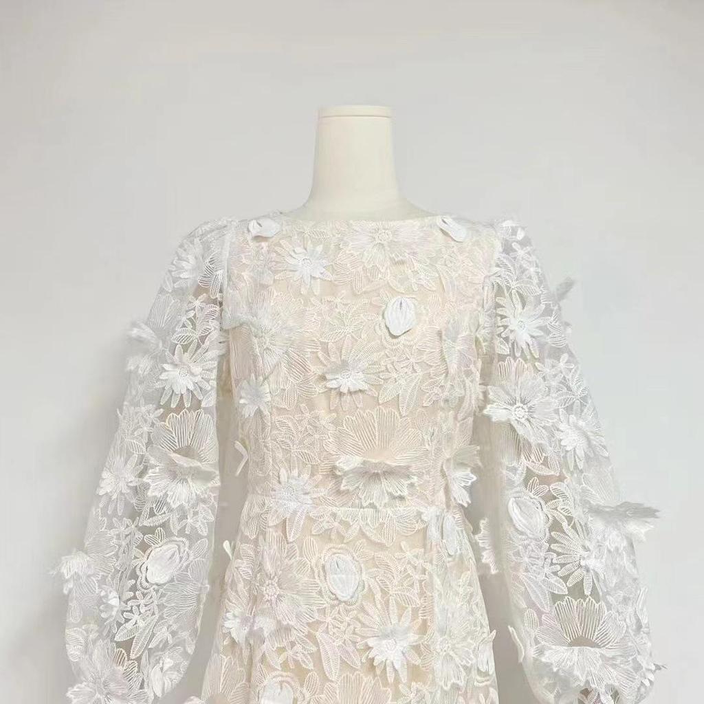 Australian Summer 2024 Floral Round Neck Hollow Waist Long Dress for Women