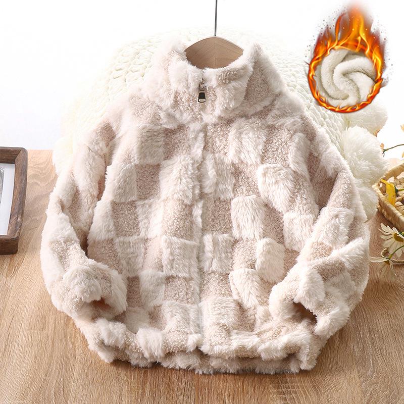 

Kids Fleece-Lined Jacket: Thick, Stand-Up Collar, Zipper Cardigan for Boys & Girls - Autumn/Winter 90cm