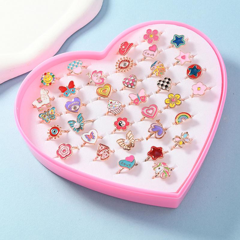6/12/36pcs Adjustable Rings for Girls Pretend Play Makeup Toys for kids Cartoon Jewelry Alloy Rings Birthday Gifts for Girls