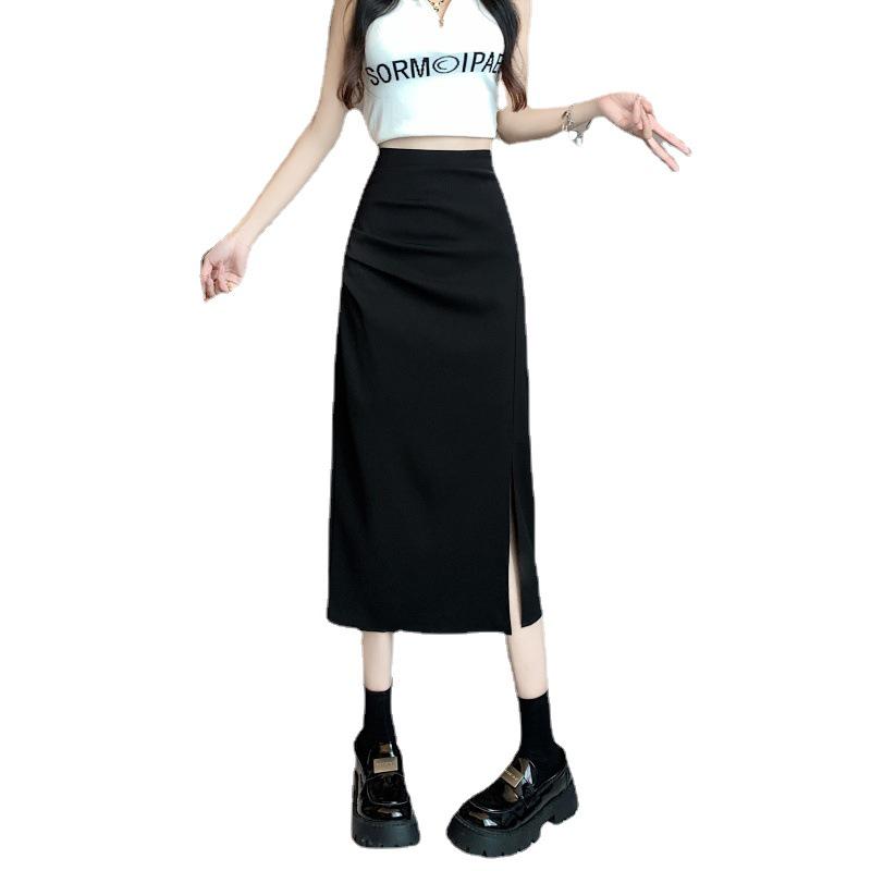 2024 High Waist Slimming A-Line Slit Skirt: Women's Early Autumn Wrap Midi Pencil Skirt