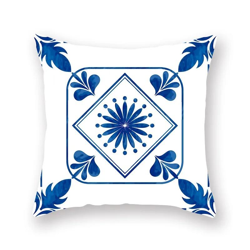Blue and White Porcelain Print Pattern Luxury Home Decoration Pillowcase Living Room Sofa Car Cushion Cover
