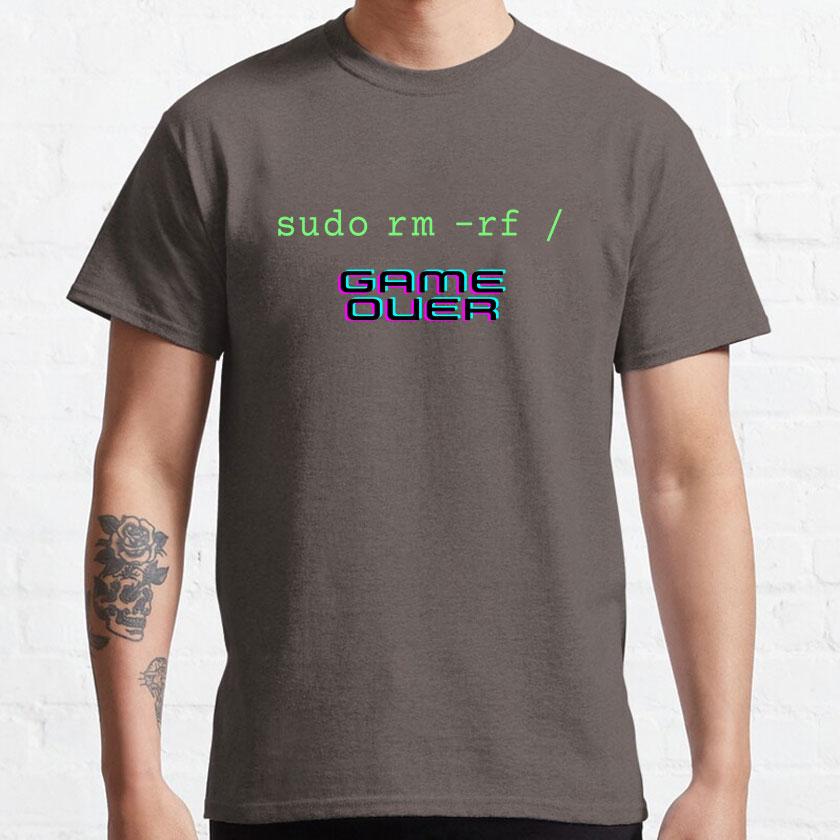 Sudo Rm -rf  GAME OVER Linux Command Geek Nerd Terminal Ubuntu Computer 100% Cotton Clothing Printed Plus Size T-Shirt for Man