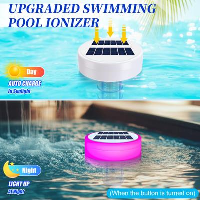 Solar Pool Ionizer Automatic Floating Pool Cleaner with LED Lights Solar Charging Chlorine-Free Pool Water Purifier Ionizer