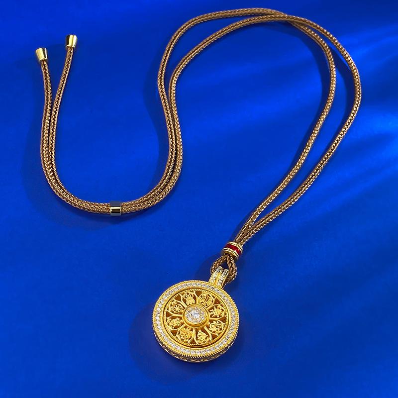 Jewelry Eight Treasures Compass Pendant Hollow Pattern Totem Rotatable Rope Necklace