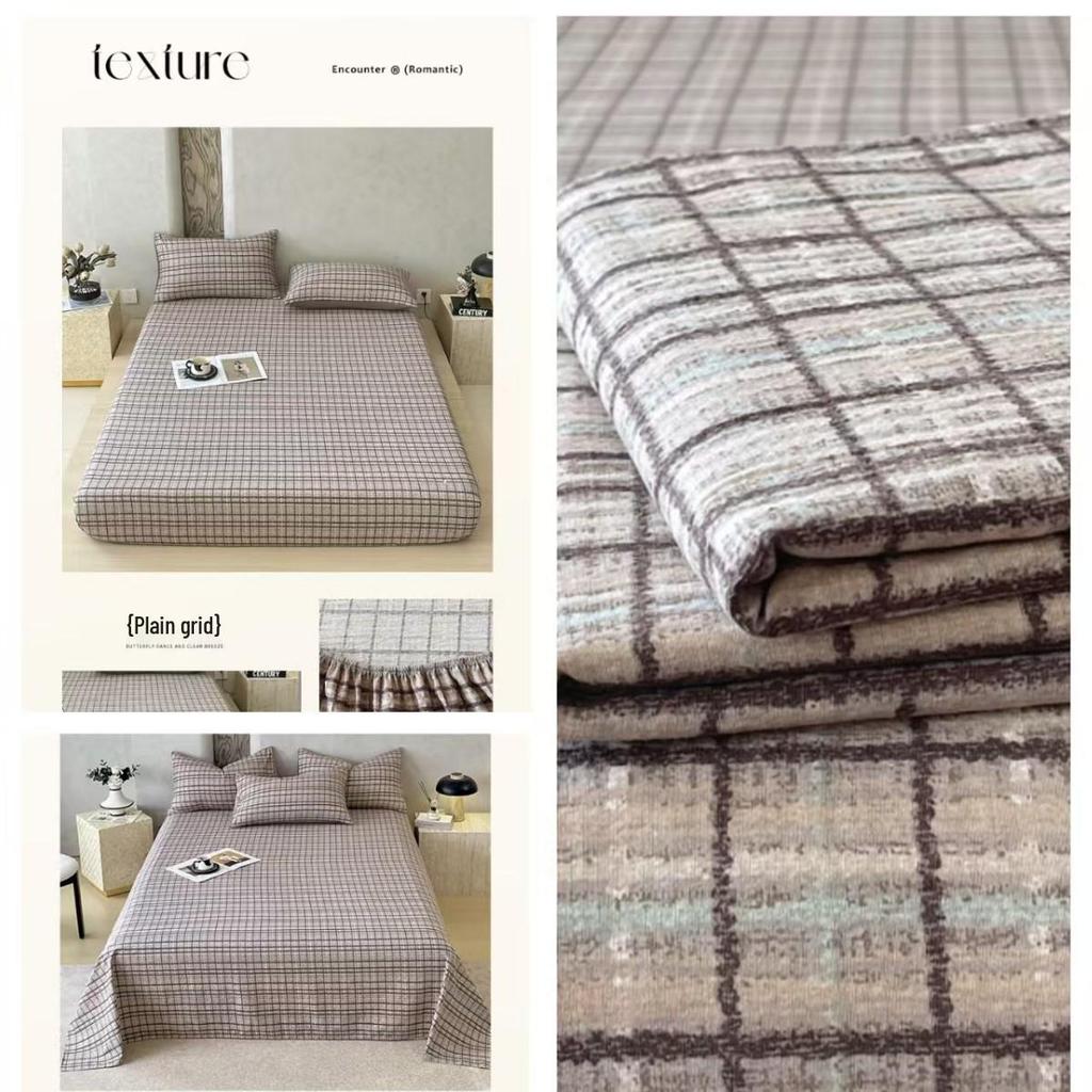 Retro-Stil Rutschfeste Weiche Leinen-Baumwolle Spannbettlaken, Doppellagige Crinkle-Gaze, Schrumpffrei, Atmungsaktiv, Verdickte Tagesdecke R