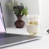 POKETLE Glass Tumbler with Lid, 220ml, Double-Walled, Heat-Resistant, Dishwasher-Safe, BPA-Free, Vidro 220, Ivory