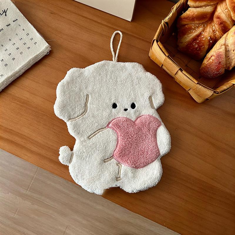 

Love Heart Puppy Soft Hand Towel Hanging Lint-Free Super Absorbent Kitchen Supplies Children S Square Towel Hand Towel Of Kids