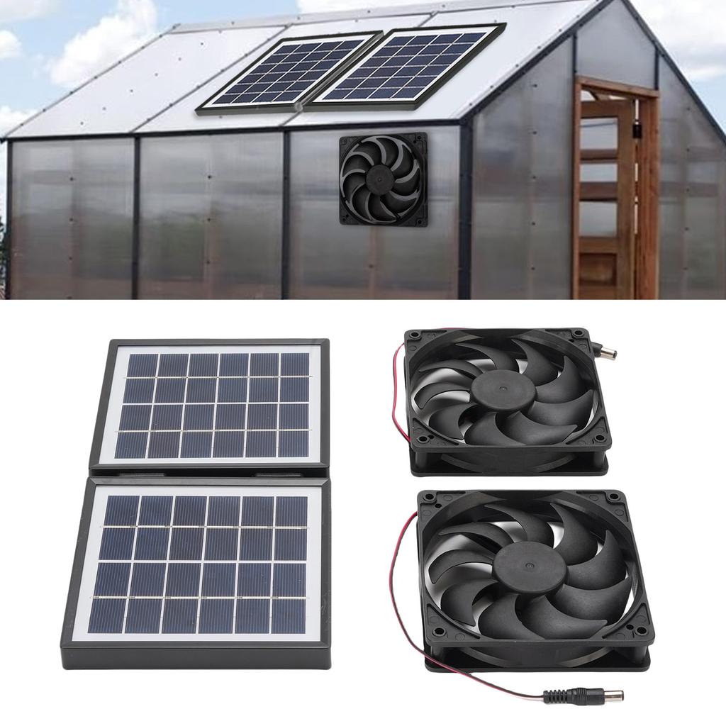 Solar Exhaust Fan Kit Rain Proof 2x5W Exhaust Ventilation Cooling Fan with 10W Foldable Solar Panel for Outdoor Pet House Utility Room
