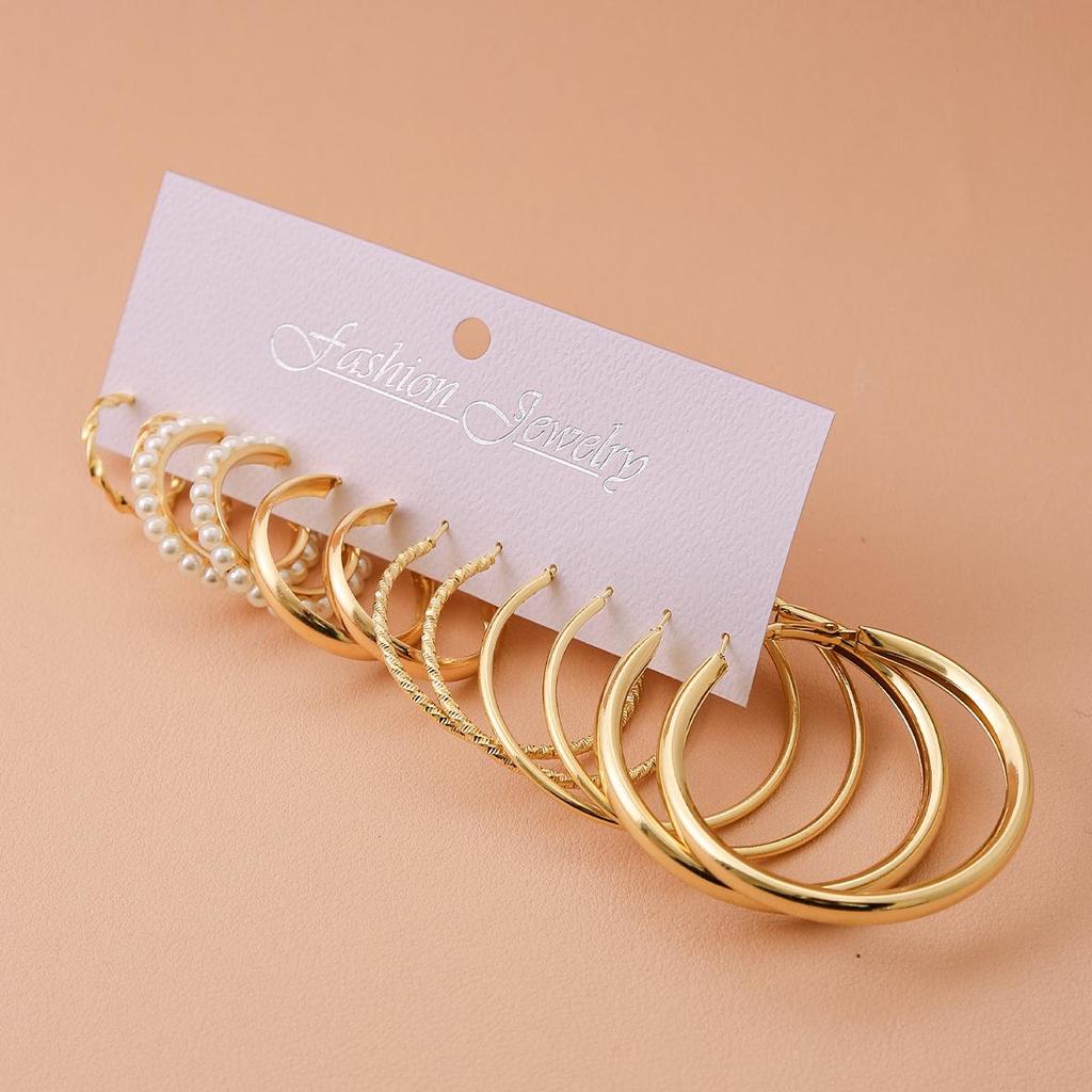 Retro European Geometric Earrings Set - 6-Piece High-End Luxury Ear Cuffs for Women
