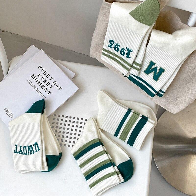 Xiaomi 5 Pairs Women's Socks Classic Striped Letter Print Fashion Girls Cute Harajuku Socks Casual Female Cool Skateboard Socks