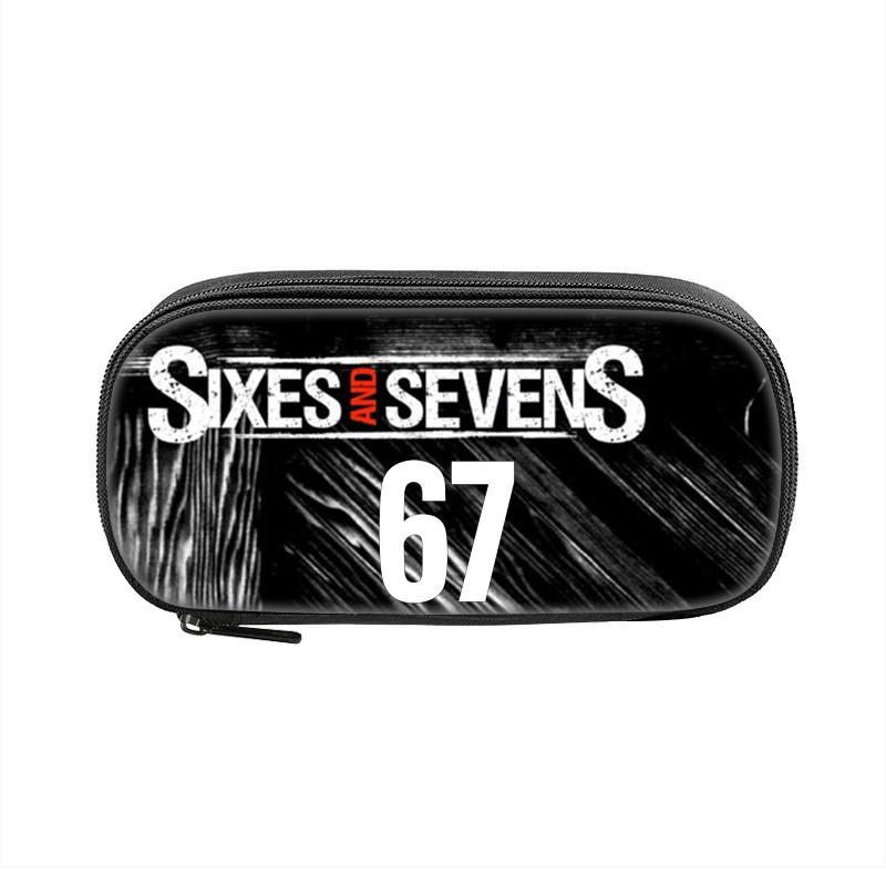 Six Seven Printed Pattern Nylon Pencil Case For Students With Compact Storage And Casual Style