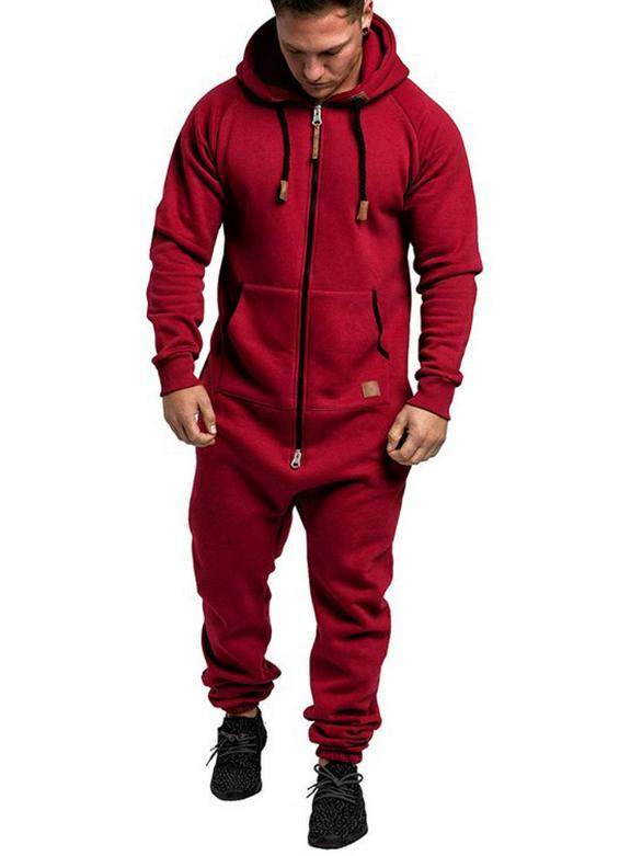 16Double8 Heren Casual Fleece Jumpsuit met Capuchon - Effen Kleur L