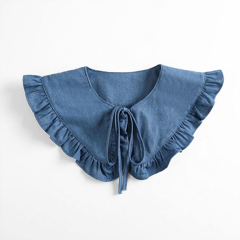 Fashion Denim Fake Collar Shirt Women Ruffle False Collars For Woman Detachable Lapel Half Shirt Tie Ladies False Blouse Collar