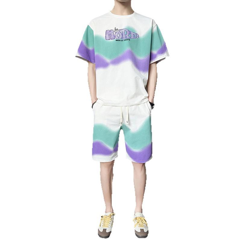 Hong Kong Style Tie-Dye Men's Sportswear Set - Summer 2026 Trendy Short Sleeve & Shorts