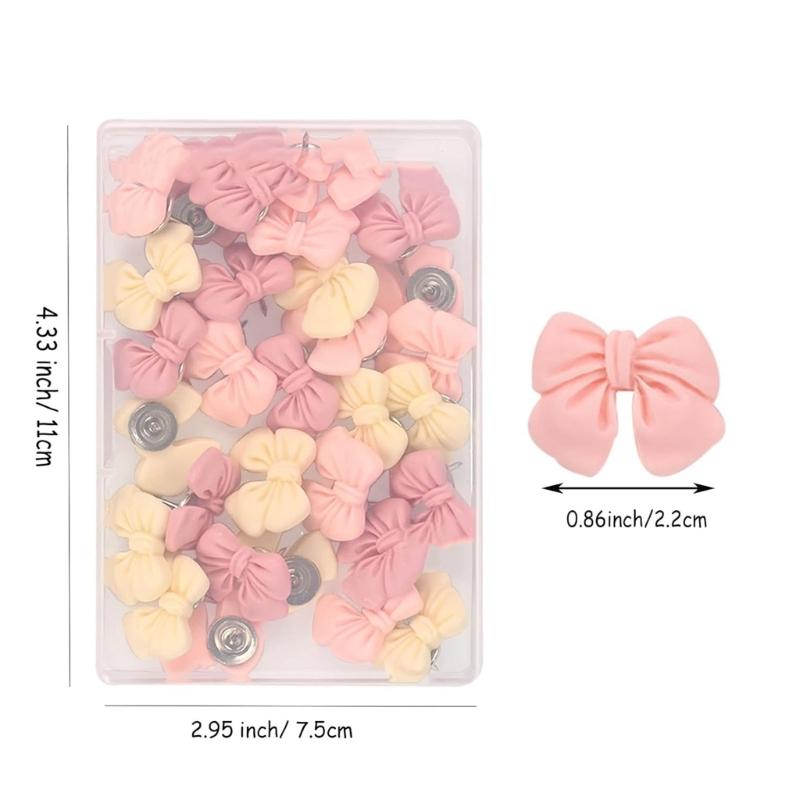 Pack of Bowknot Theme Thumbtacks Safe Design Push Pins Set with Storage Box for Wall Decorations School and Office Use