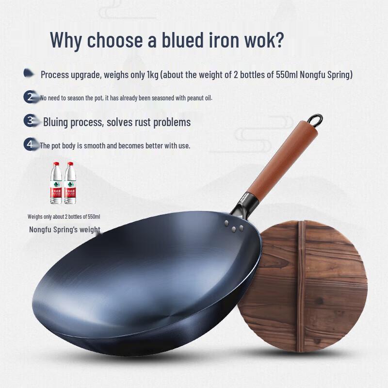 Rongshida Traditioneller Blauer Gebackener Eisenwok mit Rundem Boden Ohne Beschichtung