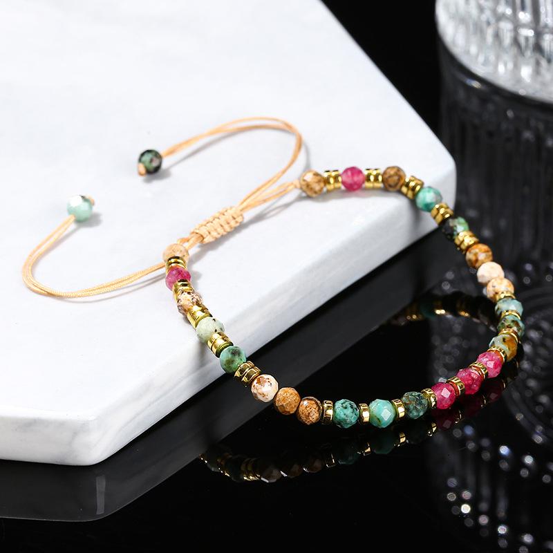 Cut Natural African Turquoise Colored Chalcedony Braided Bracelet Girl's Personality Joker Jewelry.